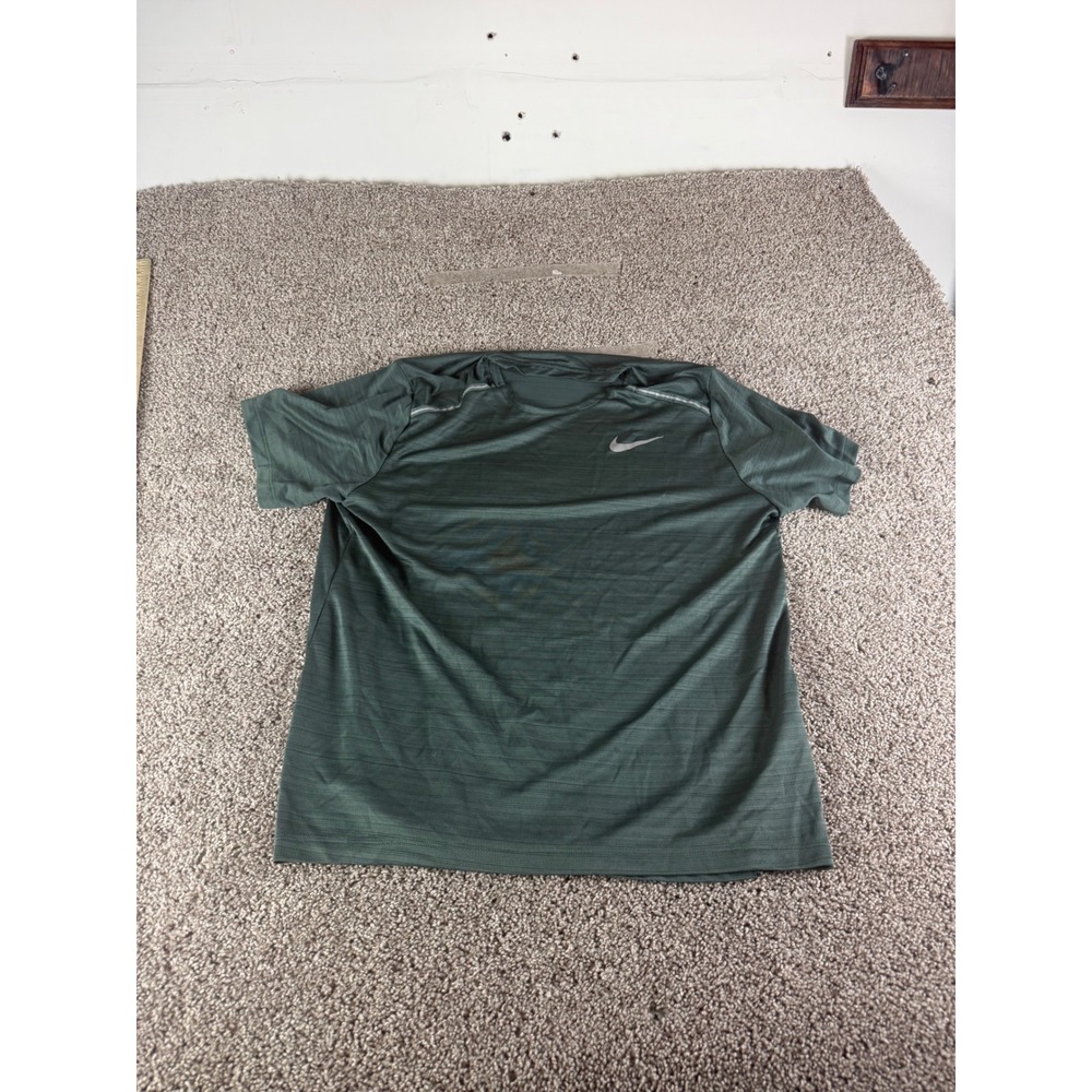Nike Dri-FIT Mens Running Shirt XL Green Heathered Reflective Short Sleeve Tee